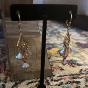 925 Silver Leverback Bead Iridescent Earrings